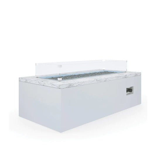 White Carrara Marble Rectangular Fire Table