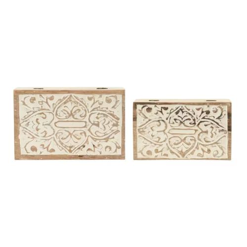 Hand-Carved Mango Wood Boxes, Set of 2