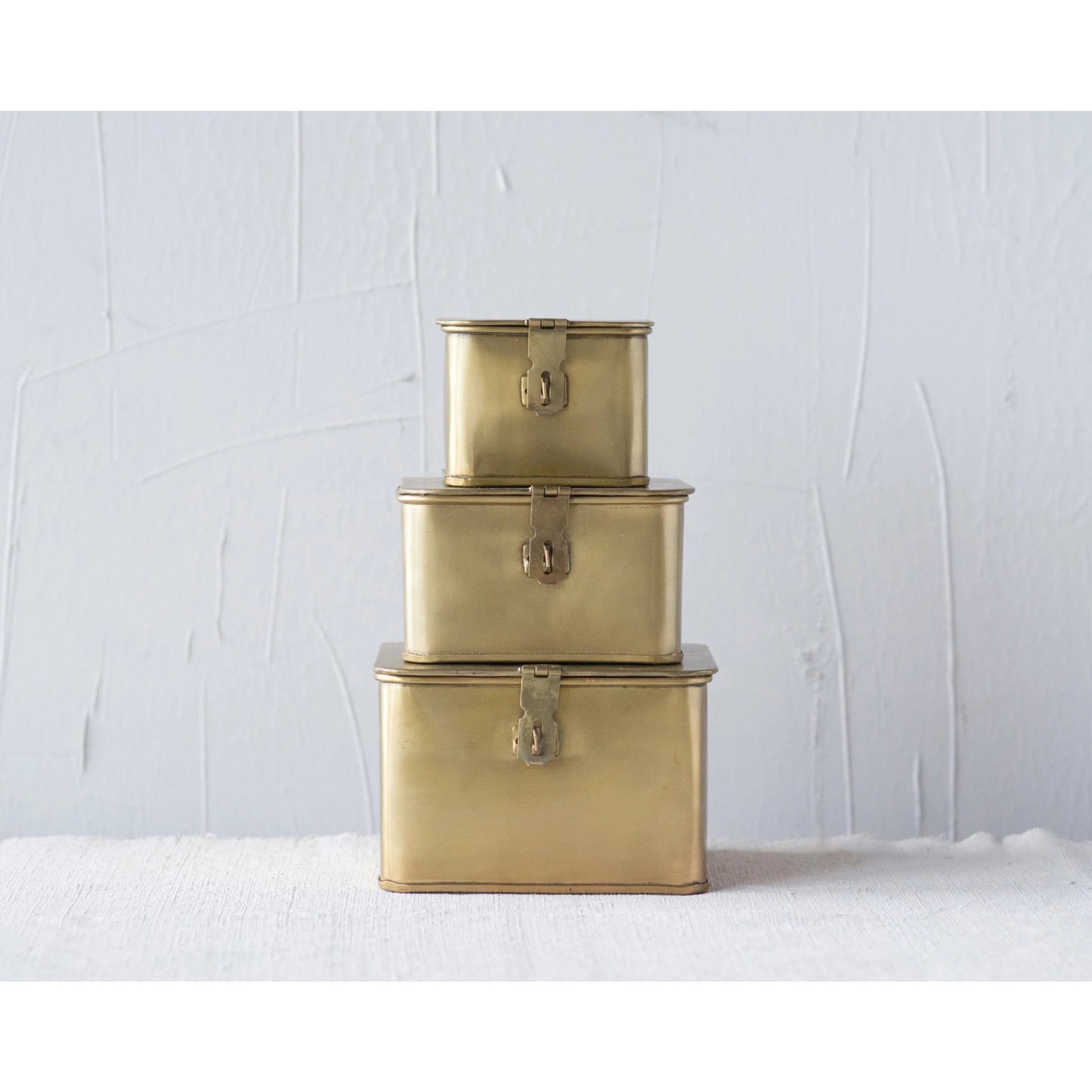 Decorative Metal Boxes, Brass Finish, Set of 3