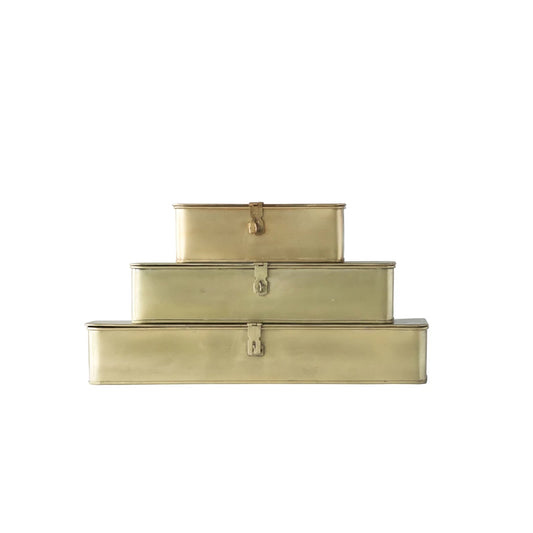 Decorative Metal Boxes, Brass Finish, Set of 3