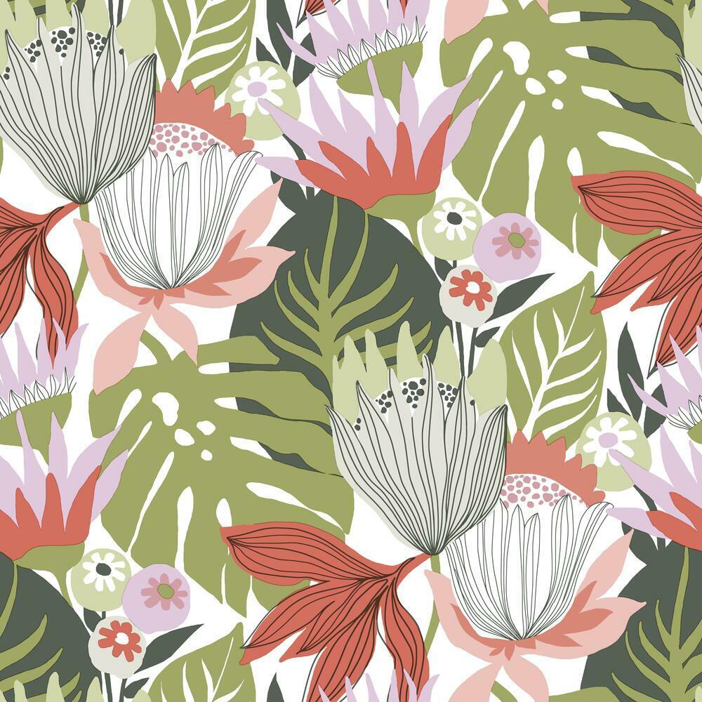 Retro Tropical Leaves Peel and Stick Wallpaper