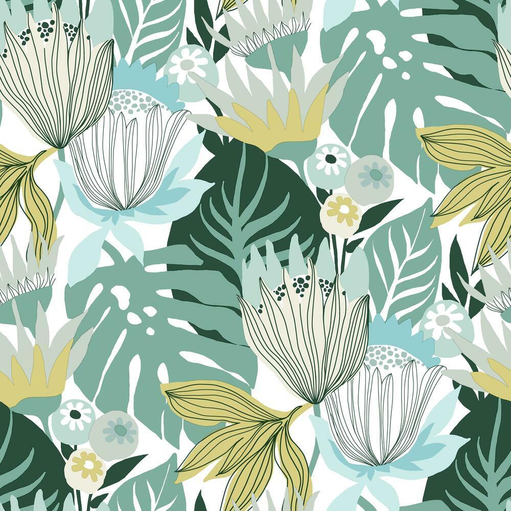 Retro Tropical Leaves Peel and Stick Wallpaper